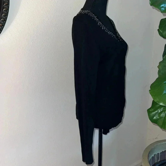 Garnet Hill Women’s Black Silk Cashmere Blend Sequin Collar Cardigan Large - Picture 4 of 13